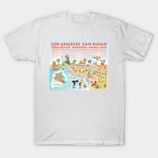 Cartoon Map of Southern California with List of Cities T-Shirt